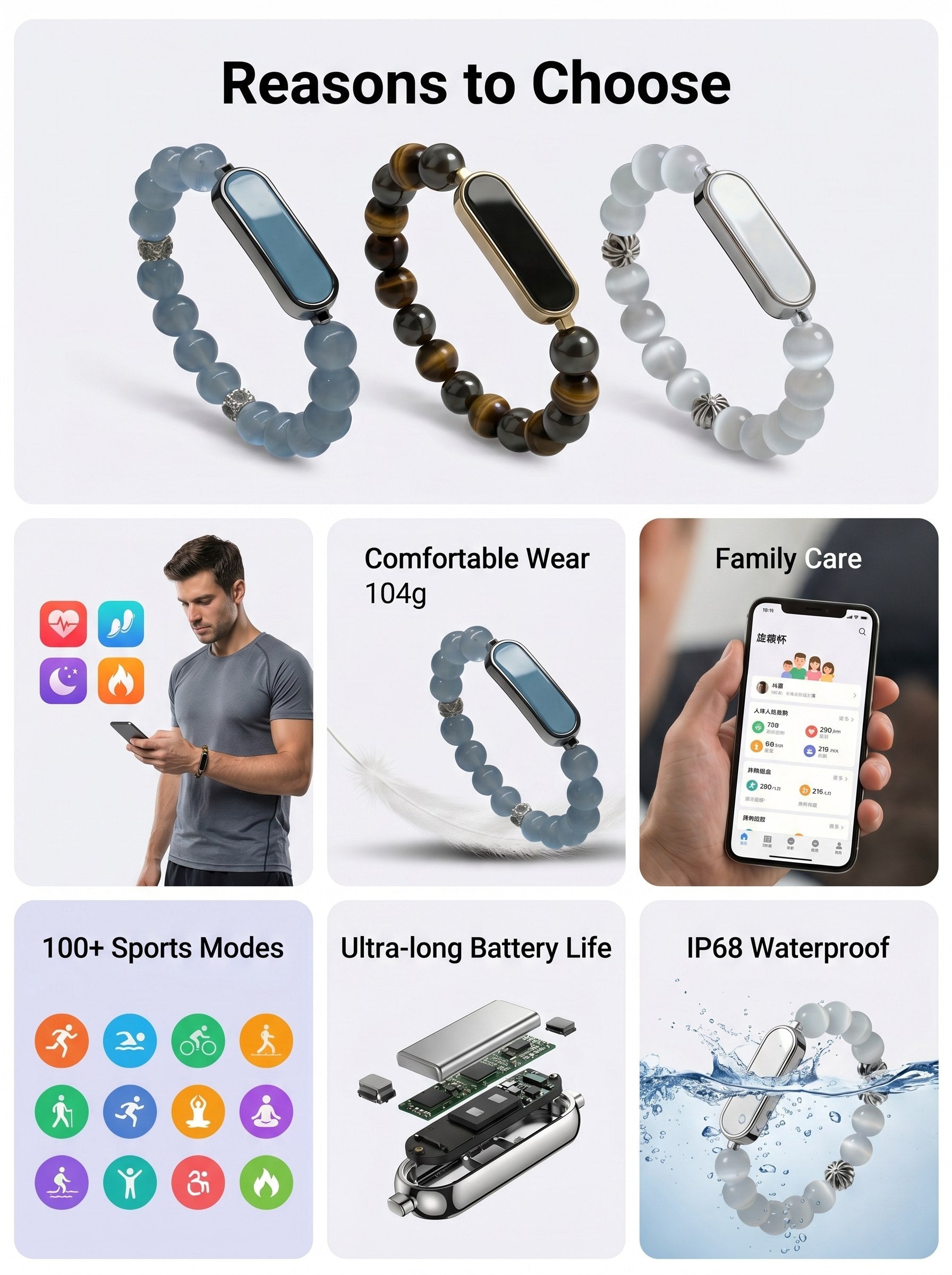 Soul Vibe BQ2 Smart Gemstone Bracelet